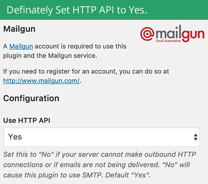 Set the Mailgun API setting to true.